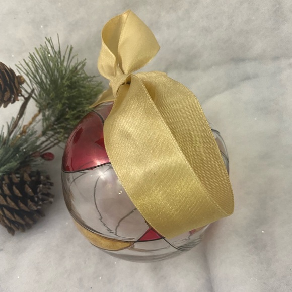 Partylite Retired Mosaic Calypso Christmas Glass Ball Ornament Red Gold Clear - Picture 2 of 7